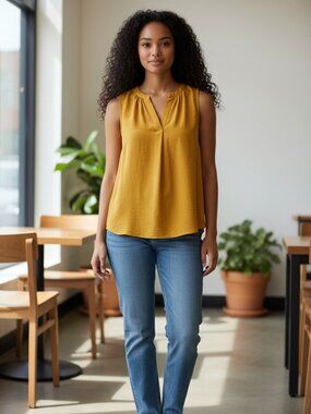 Loft Mustard Sleeveless Blouse, Size M